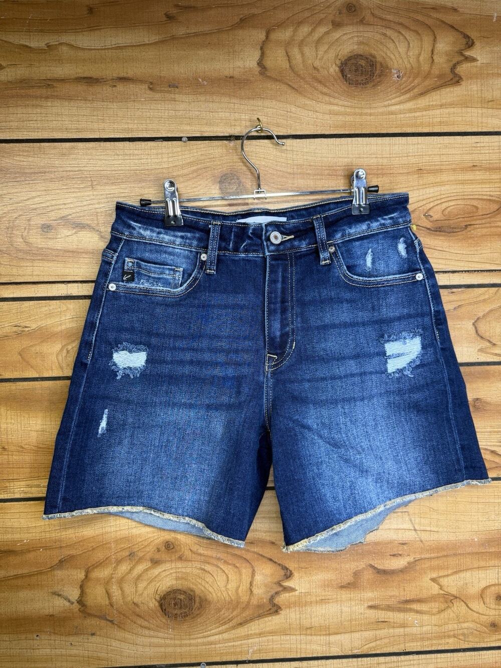 KanCan Women’s Stretchy Denim Shorts Dark Wash, High Waisted Size 28